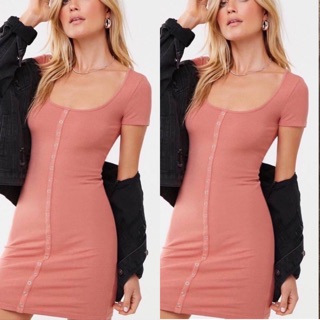 [NEW] Forever21 แท้💯 เดรสบอดี้คอนแขนยาว (สีชมพูกะปิ)