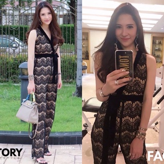 MF3311  จั้มสูทขายาว ผ้าลูกไม้ลายหยัก ดีเทลชุดเรียบ แต่เนี๊ยบปัง เย็บซับในสีนู๊ด ซับด้านในสีตัดกับผ้าด้านนอก ทำให้เห็นลา