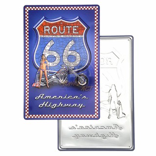 ป้ายสังกะสีวินเทจ Route 66 Americas Highway (ปั๊มนูน), ขนาด 20x30 ซม.