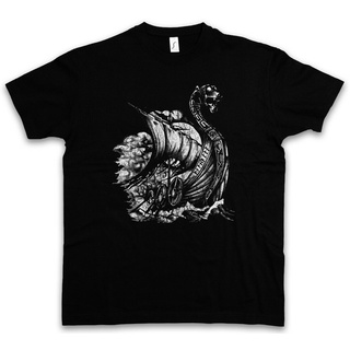 เสื้อยืดพิมพ์ลายแฟชั่น เสื้อยืดลําลอง แขนสั้น พิมพ์ลาย Viking Ship Viii Dragon Norse Vikings Odin Thor Valhalla Inspire