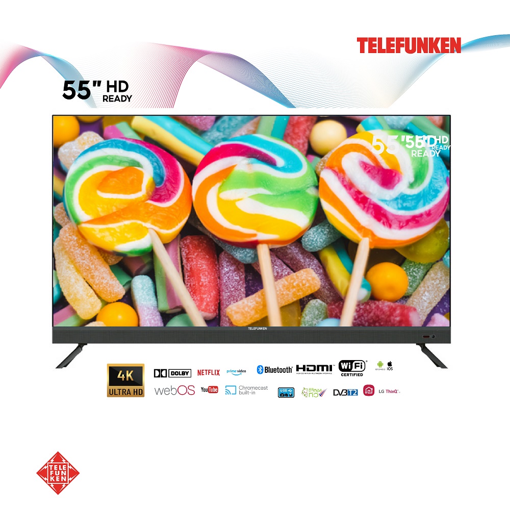 TELEFUNKEN 55 นิ้ว N19 4K รุ่น JU55DS180S ลำโพงคู่ ทีวี 55 นิ้ว inch Smart TV HD Youtube / รับประกัน