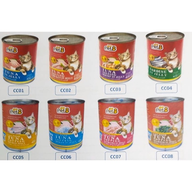 1ออเดอร์สั่งได้ 30 กระป๋องค่ะ Pet8 อาหารกระป๋องแมว ขนาด400กรัม มี 8รสชาติ