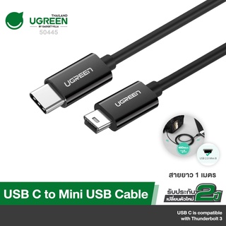 UGREEN รุ่น 50445 สายกล้องรถยนต์ Mini USB to USB C รองรับ Thunderbolt 3 USB 2.0 Nickel-Plated