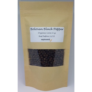 โบโลเวนพริกไทยดำ จาก ประเทศ ลาว  Pepper Black Pepper Organic Boloven Black Peppercorns 150g Bag Aspiceandi