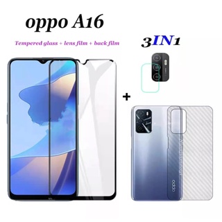 ฟิล์ม3in1 Oppo A16 ฟิล์มเลนส์กล้อง + ฟิล์มกระจกเต็มจอ+ ฟิล์มหลัง ฟิล์มกันกระแทกขอบดำ ส่งจากไทย