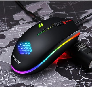 RGB gaming mouse ออปติคัลเมาส์สำหรับเล่นเกมความแม่นยำสูง DPI 200 - 1600 ปรับได้สำหรับ MMORPG (BNS) FPS MoBA (สีดำ)