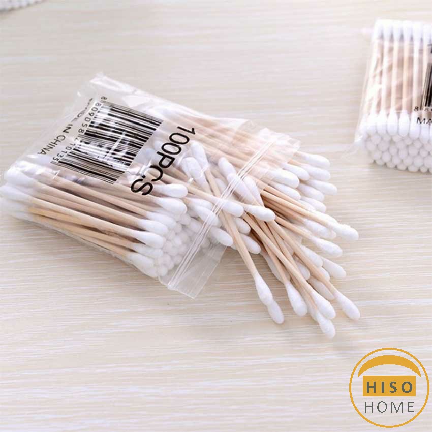 [A695] สำลีแบบไม้  1 แพ็ค สำลีก้านด้ามไม้  หัวคู่คัตเติ้ลบัต Cotton swab