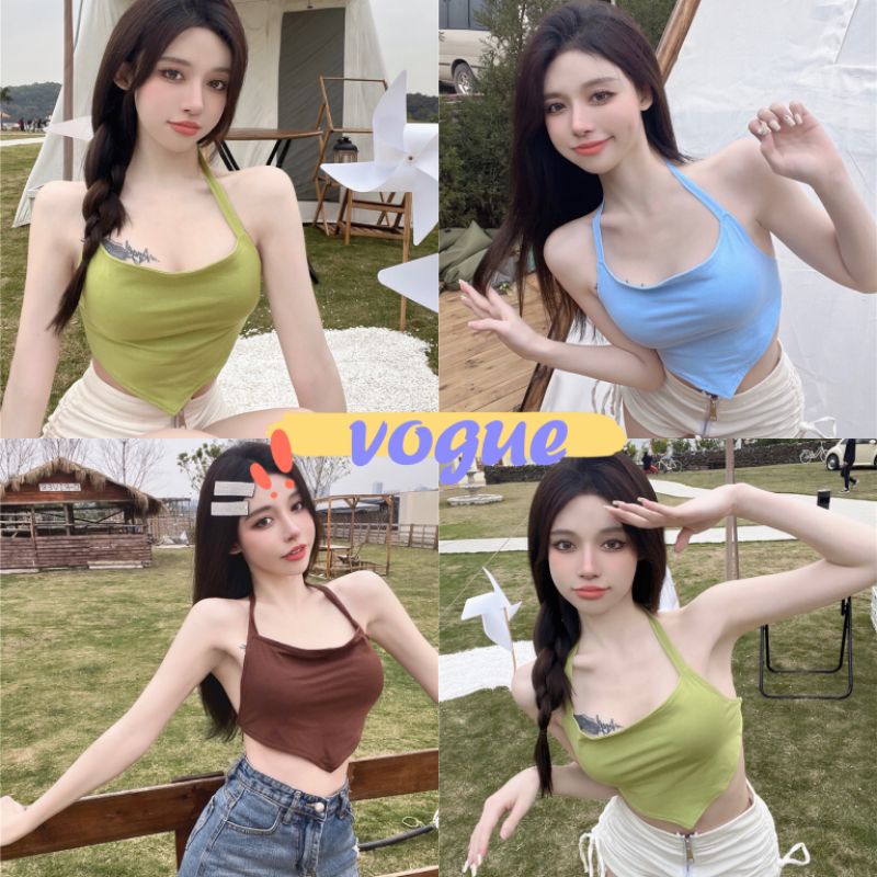 Vogue พร้อมส่ง เสื้อไหมพรมคล้องคอ ดีเทลผูกหลังสุดเซ็กซี่ ผ้านิ่ม (U022)