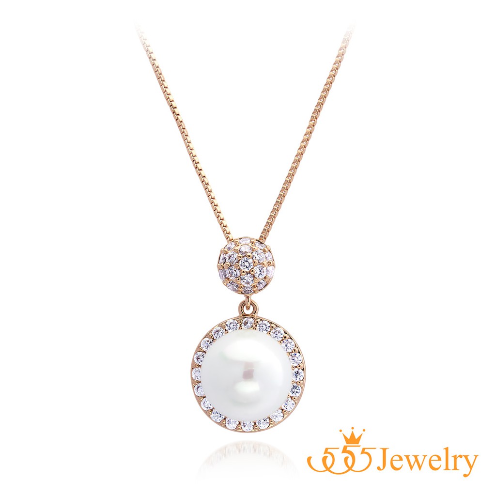 555jewelry จี้พร้อมสร้อย ไข่มุกเทียม ประดับด้วยเพชร CZ รุ่น MNC-BN029 - จี้ห้อยคอ จี้สร้อยคอ จี้สร้อ
