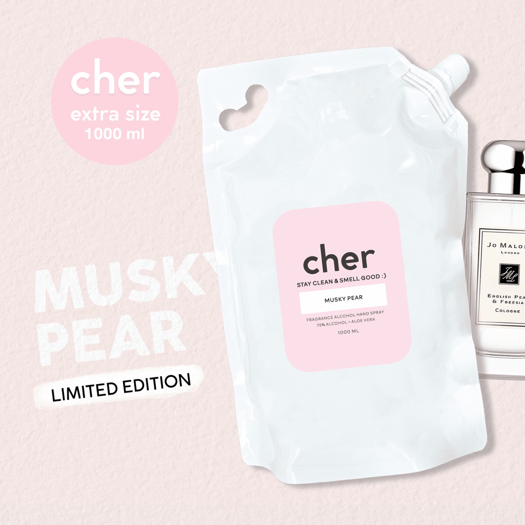 (Limited Edition) Refill Cher Alcohol hand spray กลิ่น musky pear 1000ml สเปรย์แอลกอฮอล์กลิ่นน้ำหอม