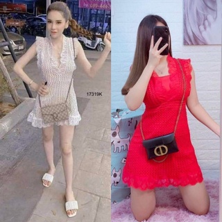 B17319 เดรสตาข่ายสั้น แต่งระบายลูกไม้ short mesh dress lace trim