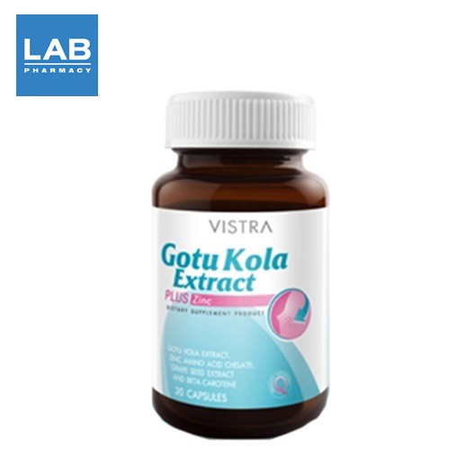 Vistra Gotu Kola Extract Plus Zinc (30เม็ด) - วิสทร้า ผลิตภัณฑ์เสริมอาหารสำหรับผู้มีปัญหาสิว