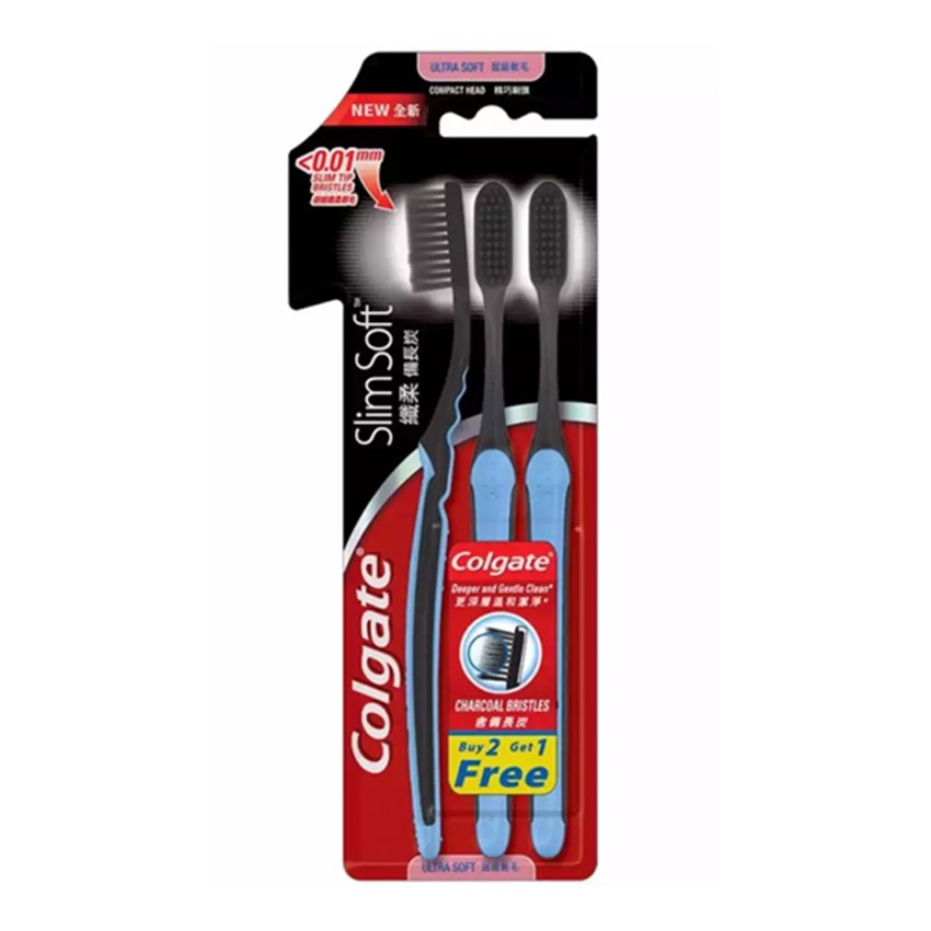 คอลเกต แปรงสีฟัน สลิม ซอฟท์ ชาร์โคล แพ็ค 3 COLGATE SLIM SOFT CHARCOAL BRUSH P.3