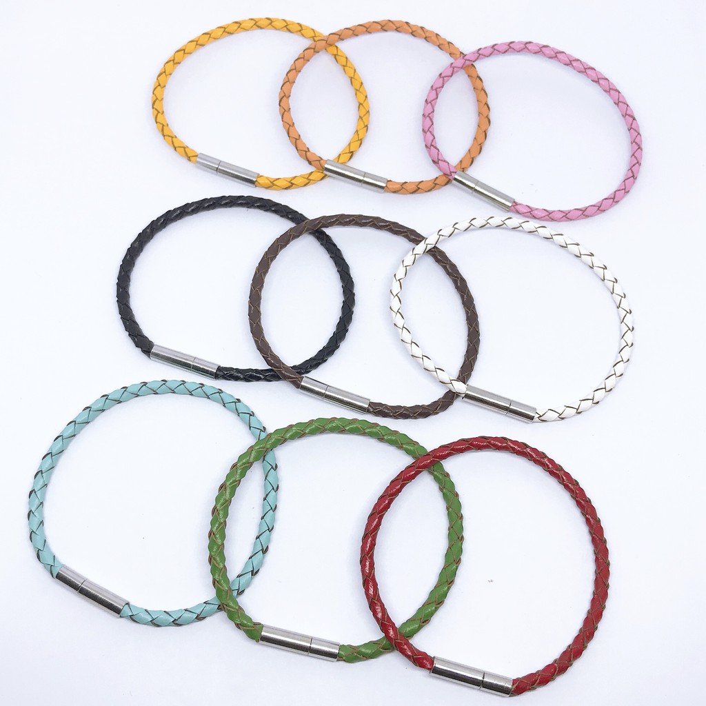 กำไลข้อมือสายหนังแท้ 3mm พร้อมตัวล็อค แถมกาวร้อน พร้อมส่ง