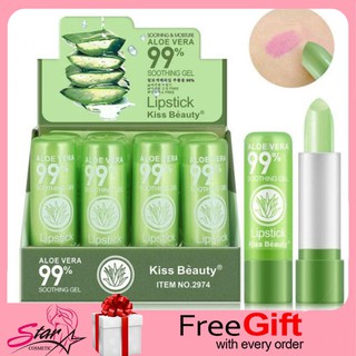 KISS BEAUTY Aloe Vera 99% Lipstick ลิปมันว่านหางจระเข้ (1กล่อง/12 ชิ้น)