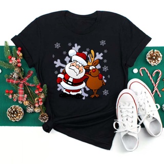 Santa Claus Cartoon Cute Printed  Aesthetic  Graphic Female irts Harajuku Style Tops Christmas Women Te xmas