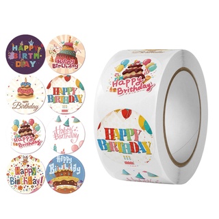 Be&gt; สติกเกอร์ฉลาก ลาย Happy Birthday 8 แบบ มีกาวในตัว สําหรับติดตกแต่งบรรจุภัณฑ์ 500 ชิ้น