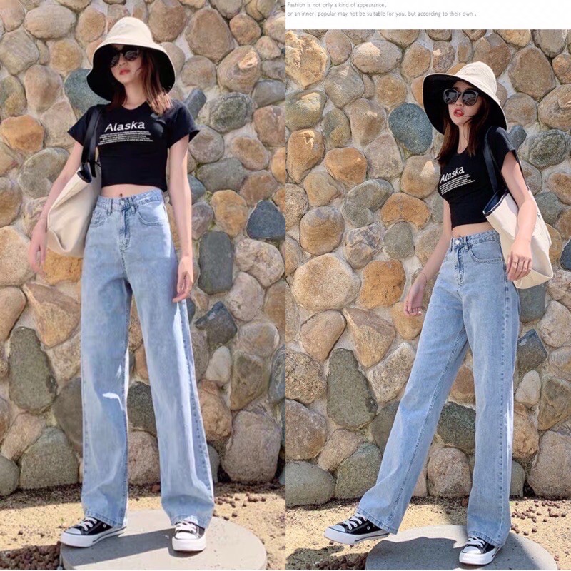 ใหม่ กางเกงยีนส์ ขาบาน ขากว้าง เอวสูงผู้หญิง 2020 ทรงหลวมขาตรงทินเนอร์ สไตล์เกาหลี ฤดูร้อนร้อนฤดูใบไ