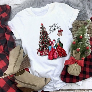 เสื้อยืด พิมพ์ลายกราฟฟิค Merry Christmas แฟชั่นสําหรับผู้หญิง