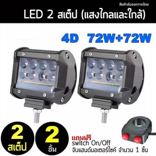 72W+72W แสงไกลและใกล้ ไฟสปอร์ตไลท์รถยนต์ ไฟหน้ารถ ไฟท้าย ไฟช่วยตัดหมอก สว่างมาก12V-24Vเเสงขาว แถมฟรีสวิตซ์(1ชิ้น)ไฟ led