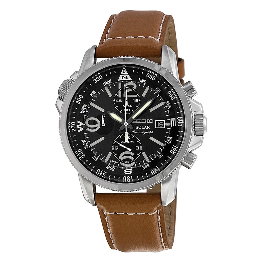 Seiko นาฬิกาข้อมือผู้ชาย Solar Chronograph Black Dial รุ่น SSC081 - Brown