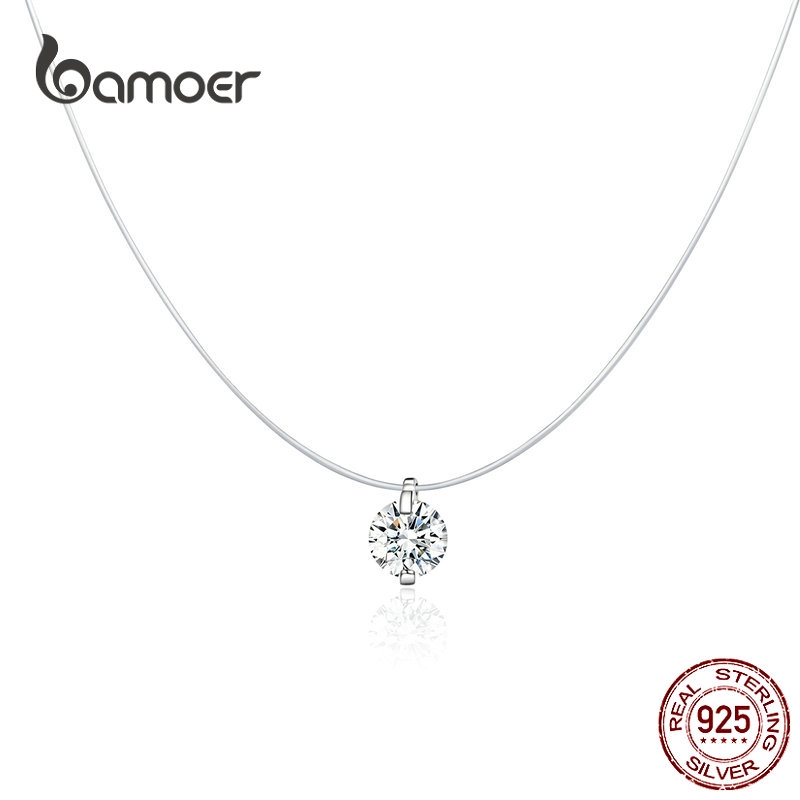 Bamoer Silver 925 สร้อยคอจี้สายตกปลาที่มองไม่เห็นสําหรับผู้หญิง SCN332