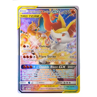 Charizard &amp; Braixen Tag Team GX Card SM230 ลิซาร์ดอน &amp; ไทเรนาร์ Pokemon Card Shining Series ภาษาอังกฤษ