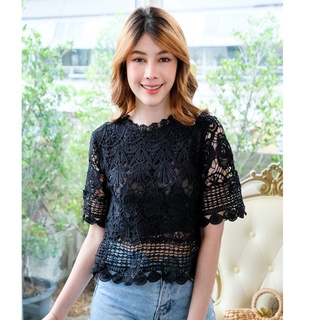 เสื้อลูกไม้ดำ เสื้อลูกไม้ทรงสั้น เสื้อลูกไม้ รุ่น817