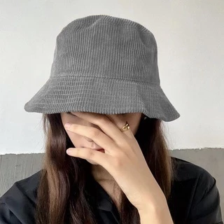 [W0031] หมวกบักเก็ต กำมะหยี่ลูกฟูก พับได้ กันแดด สีพื้น มินิมอล bucket Ins ปรับขนาดได้ หมวกแฟชั่น