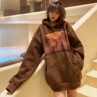 ❒เสื้อกันหนาวมีฮู้ดเสื้อแจ็คเก็ตสตรีฤดูใบไม้ร่วง 2021 บางหลวม Oversize แนวโน้มแห่งชาติ American Retro แขนยาว Top