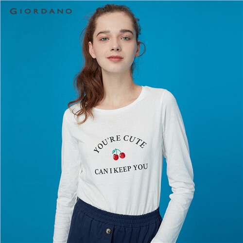 GIORDANO WOMEN Printed crewneck long-sleeve tee 13399707