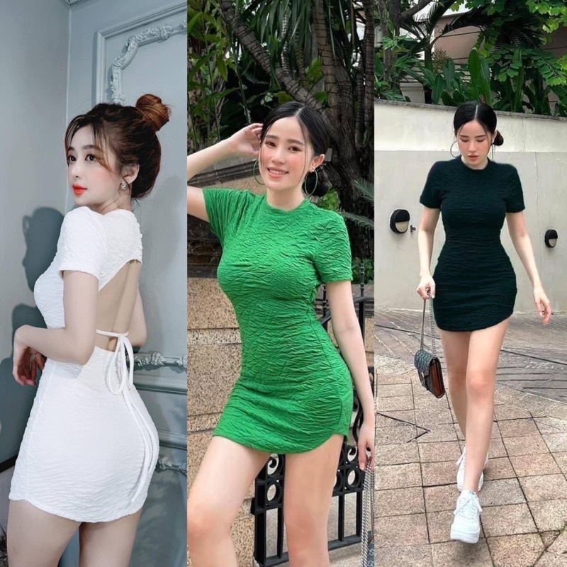 Teera 𝐆𝐞𝐦𝐦𝐚 𝐃𝐫𝐞𝐬𝐬 เดรสผ้ายืดอัดยับ สุดฮอต เว้าหลัง ผูกโบว์ ผ้าดีมาก ทรงสวยเข้ารูป