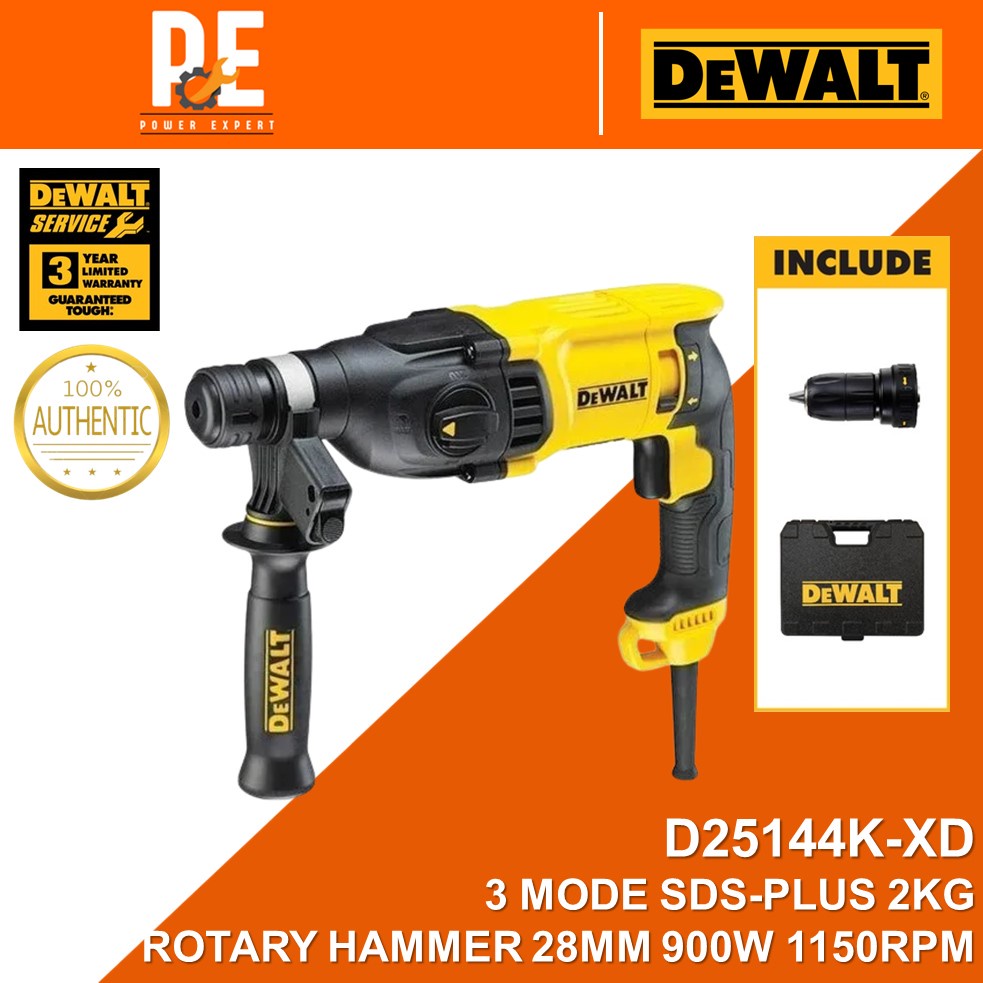 DEWALT D25144K-XD 3 โหมด SDS-PlUS 2KG ROTARY HAMMER 28MM 900W