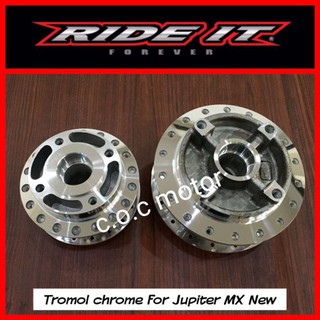 Tromol SET RIDE IT ORIGINAL YAMAHA JUPITER MX NEW 135 LC DD 5speed ทรอมโบลโครเมี่ยม ด้านหน้า และด้านหลัง