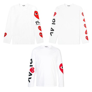 Play Comme des garcons เสื้อกอม ของแท้ ช็อปญี่ปุ่น เสื้อยืด ขาว แขนยาว หัวใจที่แขน