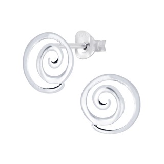 SILVER THAI 925 sterling silver spiral stud earrings ต่างหูเงินแบบวงกลม