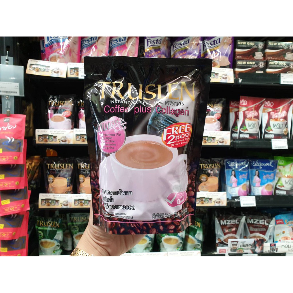 [ส่งฟรี] [] ทรูสเลน คอฟฟี่ พลัส คอลลาเจน 15 ซอง TRUSLEN COFFEE PLUS COLLAGEN 240กรัม ฟรี 2 ซองในแพ็ค(0297)