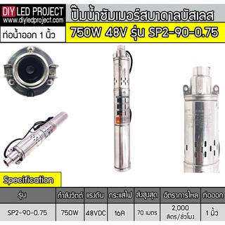 ปั๊มน้ำบาดาลบัสเลสโซล่าเซลล์ 750W 48V รุ่น SP2-90-0.75