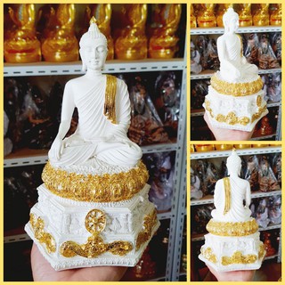 พระพุทธรูป ปางมารวิชัย ศิลปะแบบอินเดีย แต่งลายปิดทองคำสวยงาม(หน้าตัก5นิ้ว สูง25ซม.)งานเรซิ่นผสมผงหินขาว