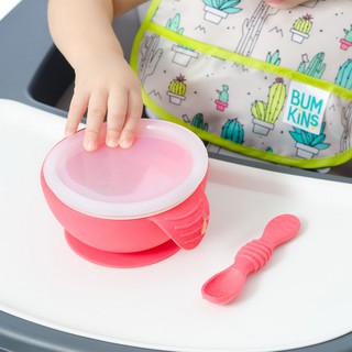 Bumkins  Firs Feeding Set  ถ้วยซิลิโคนดูดโต๊ะแบบมีช้อนและฝาปิดสีแดง (FF-RED)