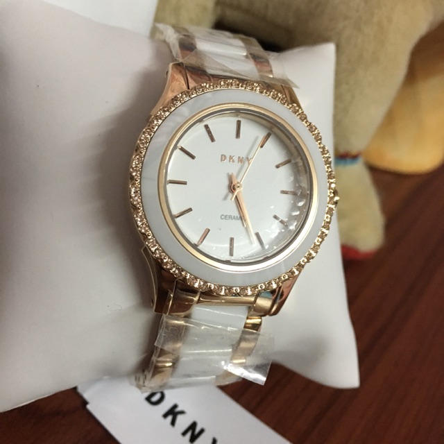 ❤️พร้อมส่ง  นาฬิกา DKNY - รุ่น White Dial Rose Gold-tone White Ceramic Ladies Watch NY8821  ของใหม่ 