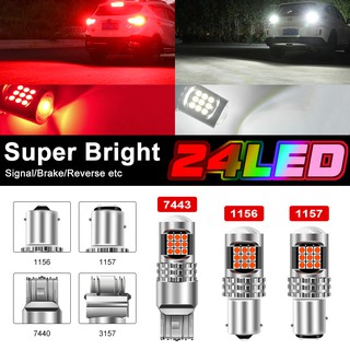 1 ชิ้น 7443 ไฟเบรกรถยนต์ LED 1157  P21W 1156 BA15S T20 BAY15D 3157 T25 สําหรับรถยนต์ 3030 24SMD หลอดไฟเลี้ยว ไฟเบรค