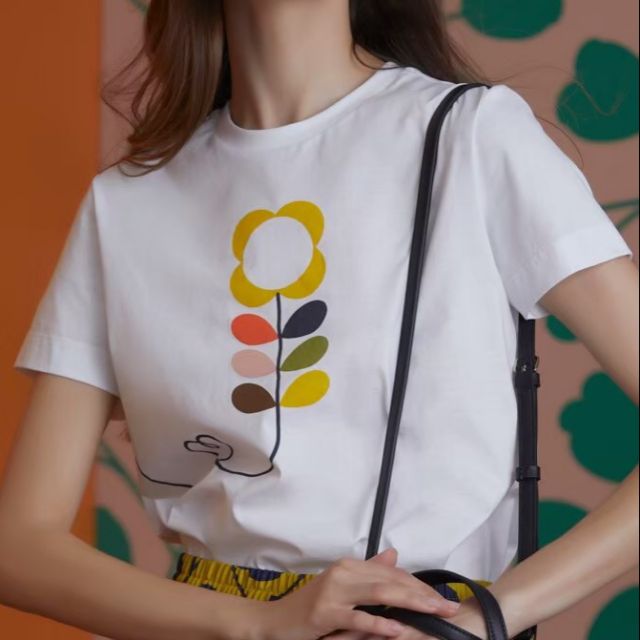 เสื้อยืด JASPAL สีขาวสกรีนดอกไม้แนวกราฟฟิก ORLA KIELY collection size L