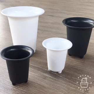 ⚫️ กระถางพลาสติก สำหรับปลูก กระบองเพชร แคคตัส ทรงสูงปากกว้าง ขาสิงห์ สามขาทรงสูง Size S, M, L ขนาด 3,4,5 นิ้ว ⚪️