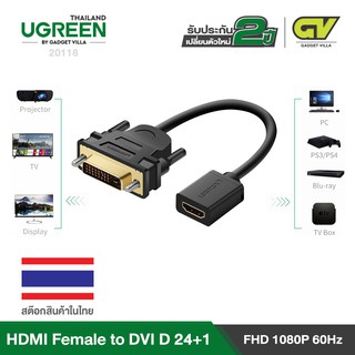 UGREEN สาย HDMI Female to DVI 24+1 DVI-D Male Adapter 22cm. Gold Plated  รุ่น 20118