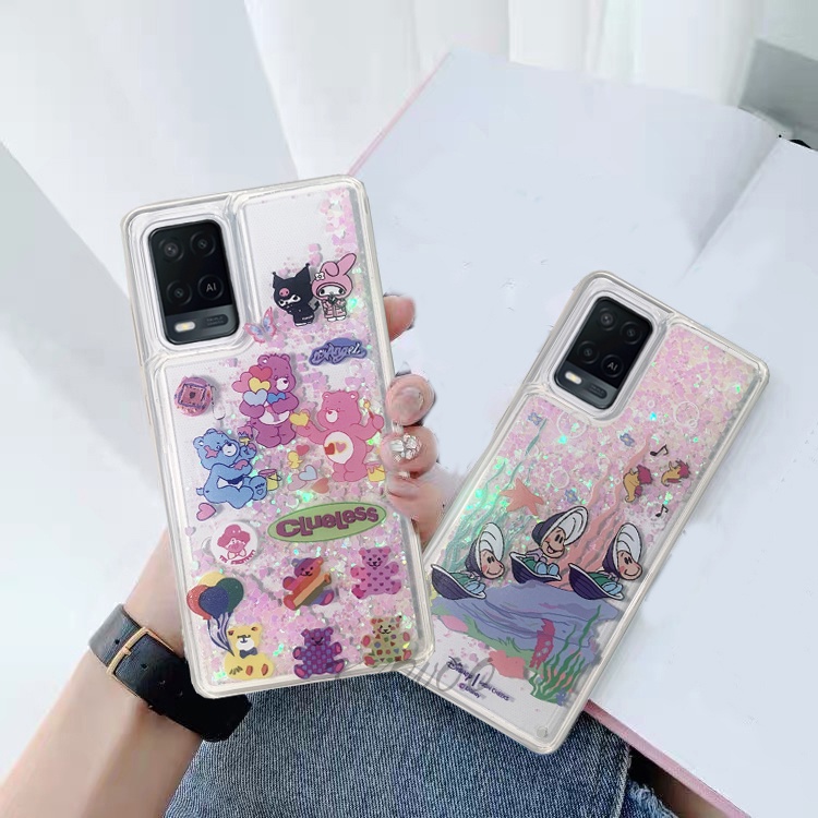 เคสโทรศัพท์มือถือแบบนิ่ม ใส มีทรายไหล แต่งกลิตเตอร์ ลายการ์ตูนหมี หอยสังข์ สําหรับ Oppo A54 A16 A74 A95 A52 A72 A92 Reno 5 7Z 5F 4F