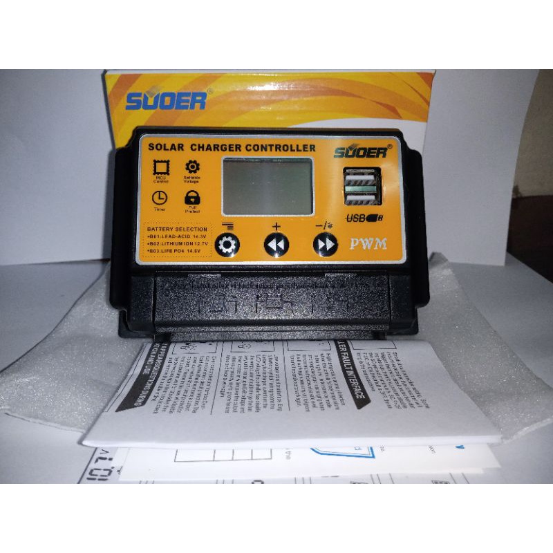 PWM โซล่าชาร์ทเจอร์ SUOER ST-S1220 20A PWM solar controller 12V/24V