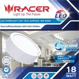 โคมดาวน์ไลท์ RACER LEDแบบติดลอยสีขาว 8 นิ้ว 18 W แสงขาว