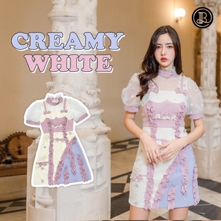 BLT BRAND การันตีเสื้อผ้าแบรนด์แท้ มินิเดรส สีขาวระบายม่วง CREAMY WHITE