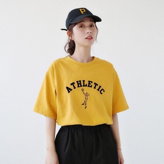 เสื้อยืดแขนสั้น ผ้านิ่มเนื้อดี ไม่บาง ใส่สบาย สกรีนลาย ATHLETIC